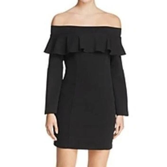 AQUA Ruffled Off Shoulder Sheath Mini Dress Black Women's Size M Formal Classy - Picture 1 of 7